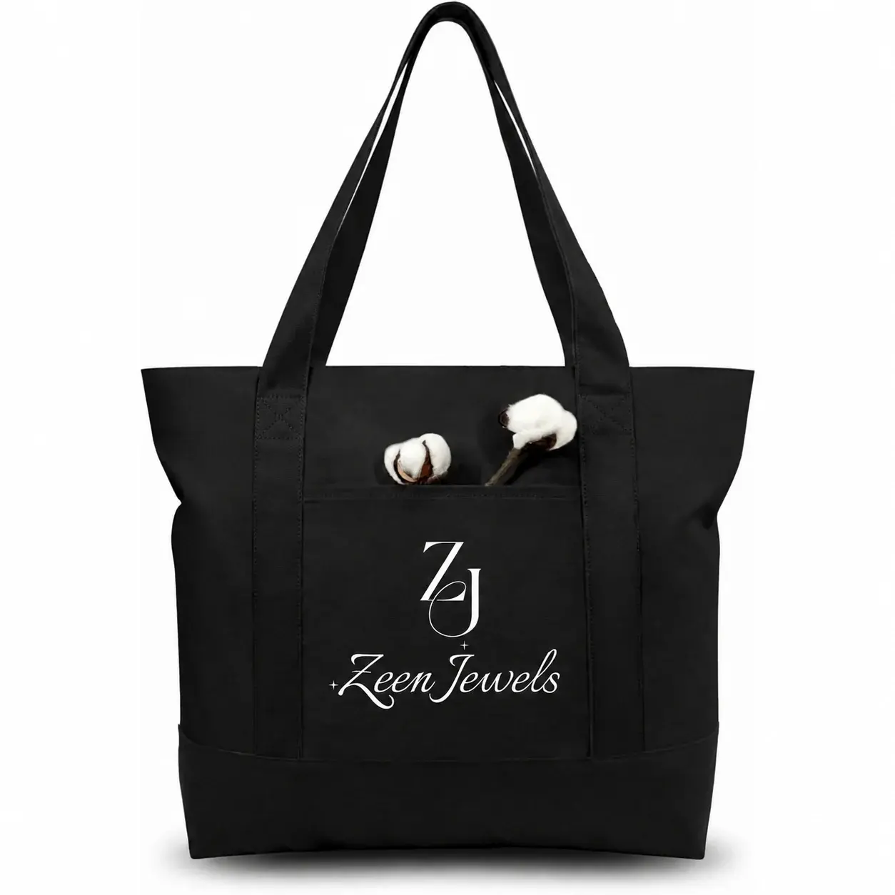 Black Large Canvas Tote Bag | 19" x 15" x 6"