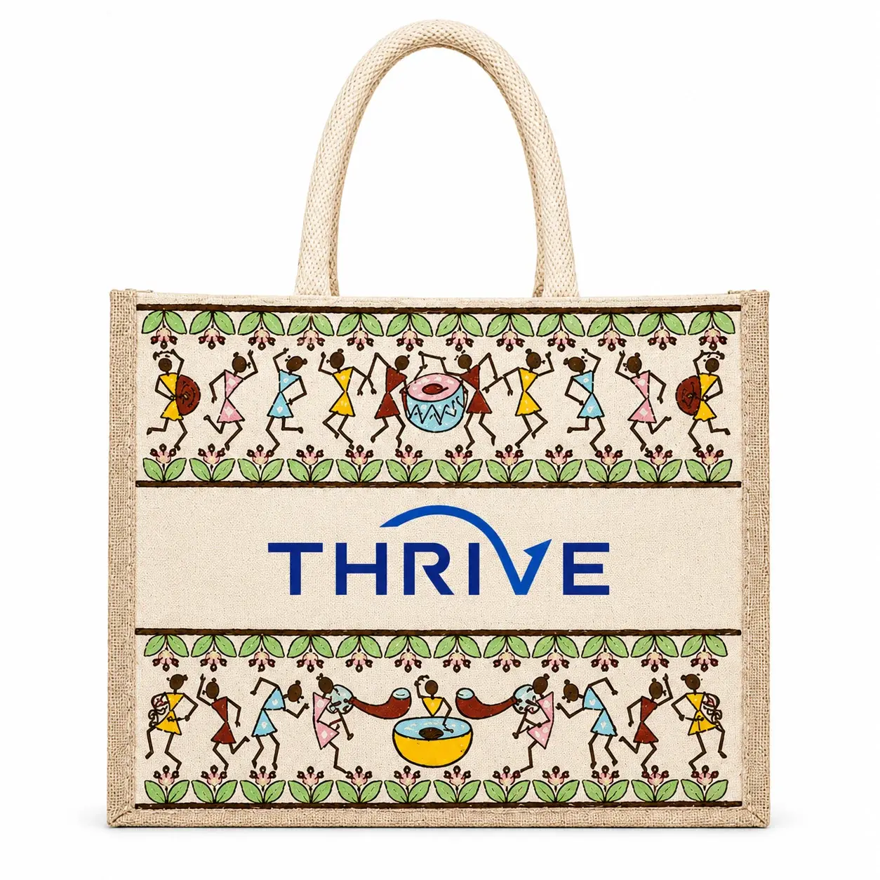 Tribal Beats Warli Hamper Bag - Beige