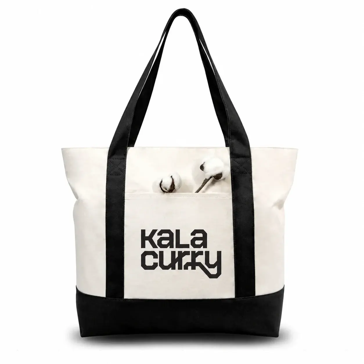 Black and Beige Large Canvas Tote Bag | 19" x 15" x 6"